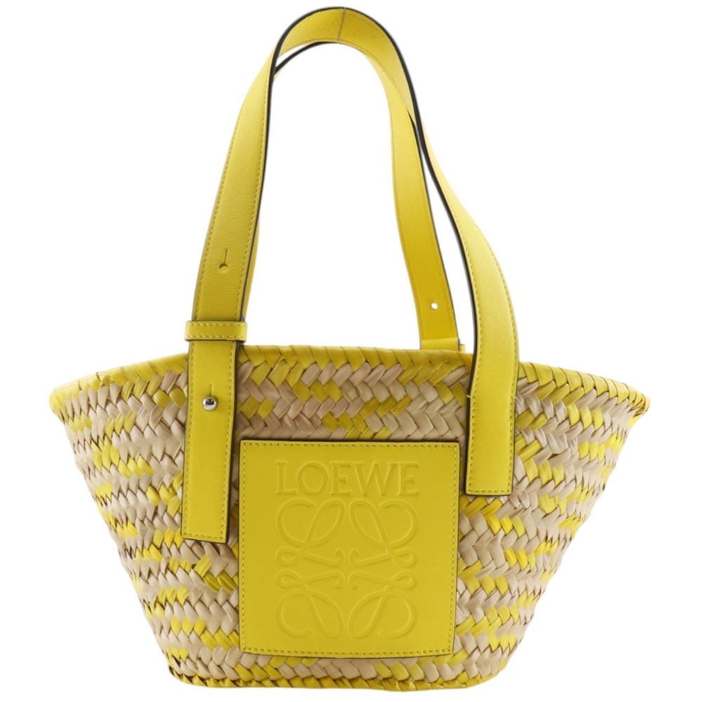 Loewe Basket Bag Small Tote A223S93X18 Raffia x Leather Yellow Women's